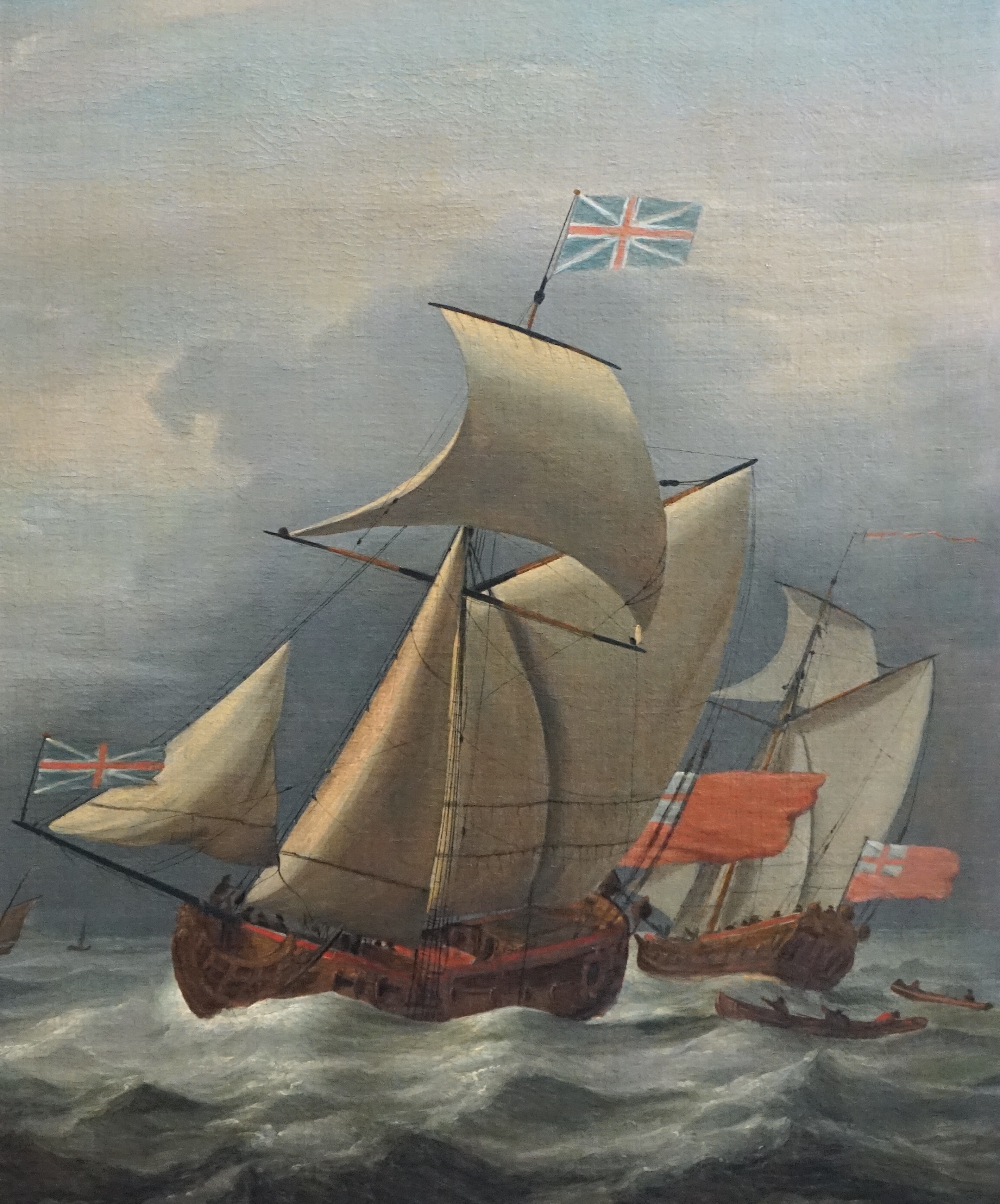 Attributed to Johann van der Hagen (Dutch, 1676-1745), 'Smack rigged Royal yachts', oil on canvas, 74 x 61cm